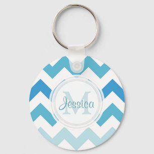 Porte-clés Porte - clé bleu de Chevron de mer de monogramme