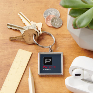 Porte-clés porte - clé carré avec nom et monogramme initial