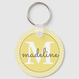 Porte-clés Porte - clé Chevron jaune/blanc moderne monogramme