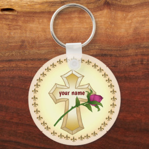 Porte-clés Porte - clé chrétien Rose croisé