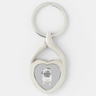 Porte-clés Porte - clé Coeur de chien Carlin crayon