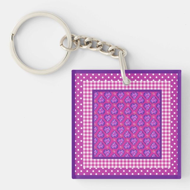 Porte-clés Porte - clé, Coeurs, Fleurs, Chèques, Pois (Devant)