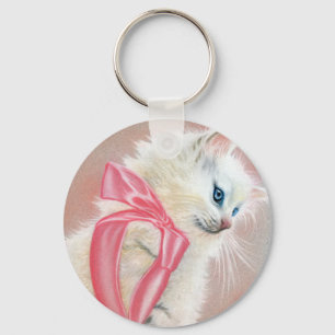 Porte-clés Porte - clé d'arc rose chaton blanc