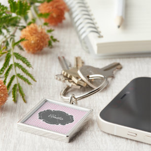 Porte-clés Porte - clé de bouton personnalisé rose Chevron
