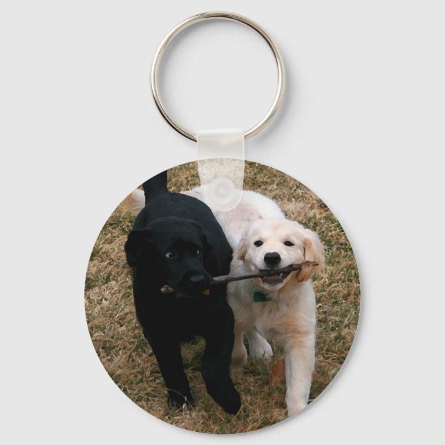 Porte-clés Porte - clé de chiots noirs et blancs (Recto)