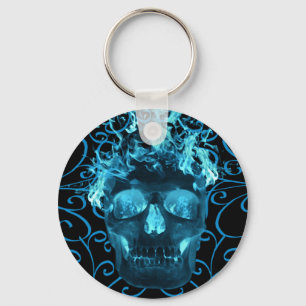Porte-clés Porte - clé de crâne bleu flamme