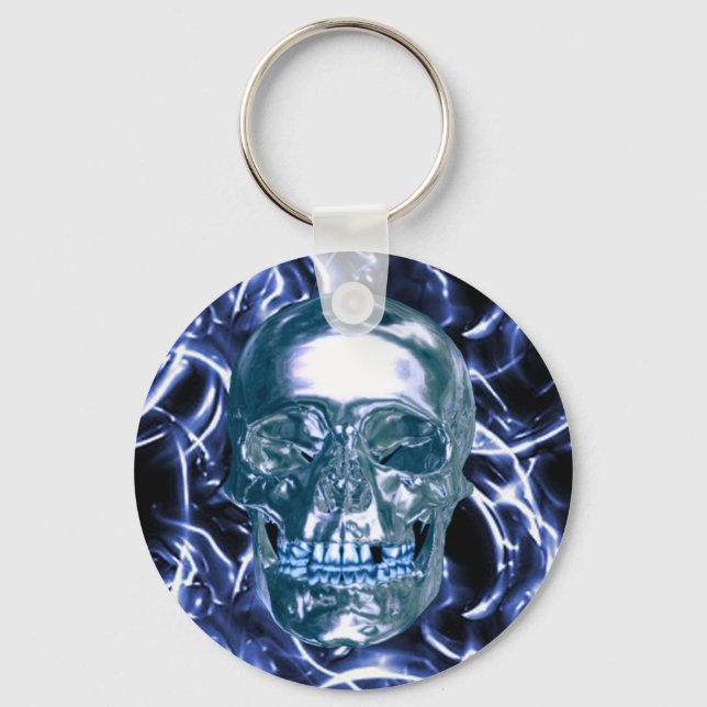 Porte-clés Porte - clé de crâne Électrique bleu Chrome (Recto)