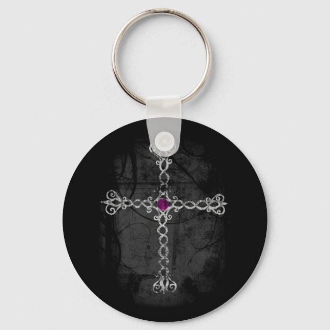 Porte-clés porte - clé de croix gothique - violet (Recto)