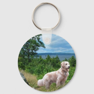 Porte-clés Porte - clé de golden retriever au lac