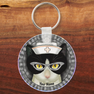 Porte-clés Porte - clé de l'infirmière de chat Tuxedo