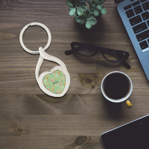 Porte-clés Porte - clé de métal orange motif d'aquarelle