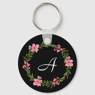 Porte-clés Porte - clé de monogramme Floral Noir