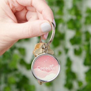 Porte-clés Porte - clé de nuit rose étoilé personnalisé