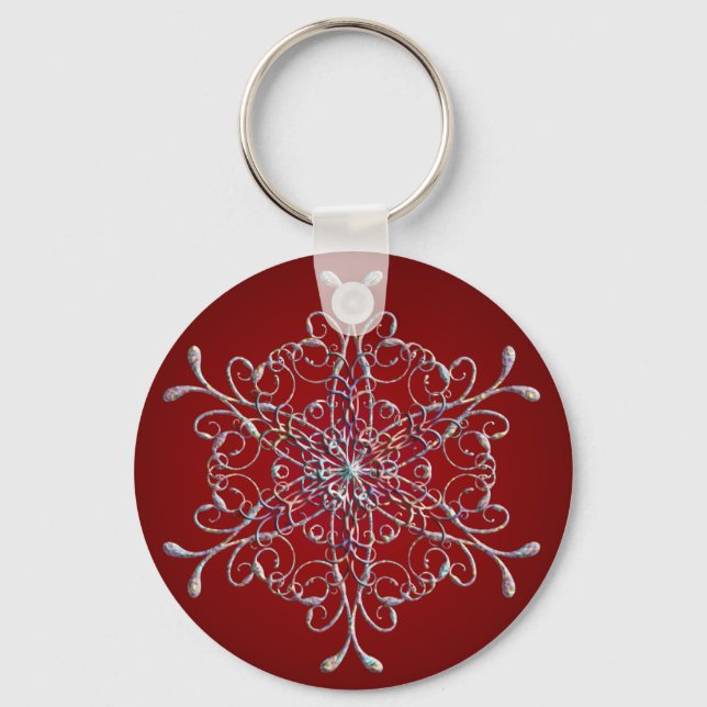 Porte-clés Porte - clé de snowflake Iridescente rouge (Recto)
