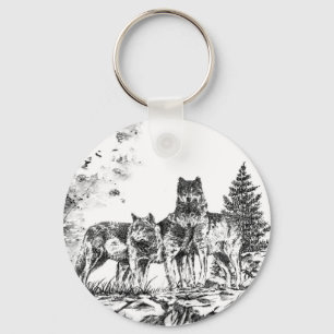 Porte-clés Porte - clé d'illustration de trois loups