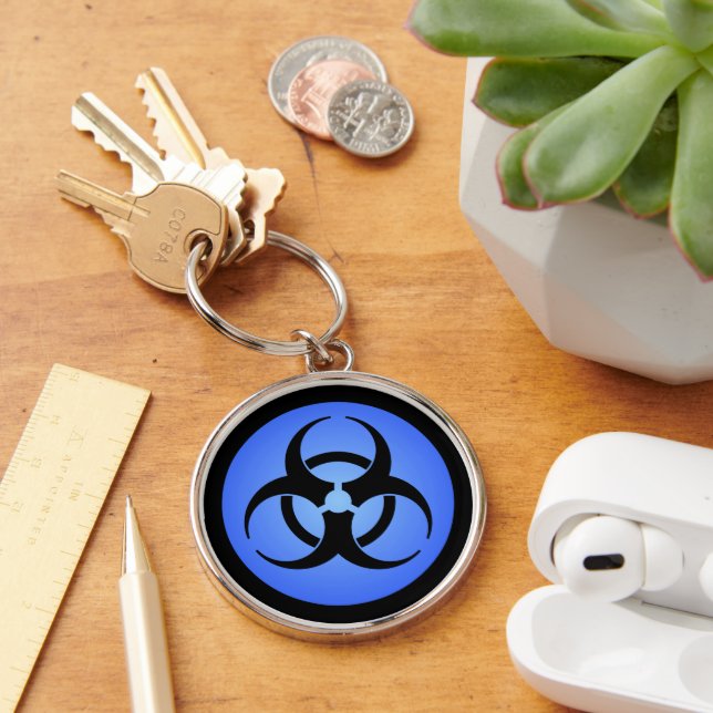 Porte-clés Porte - clé du symbole de risque biologique bleu (Bureau)