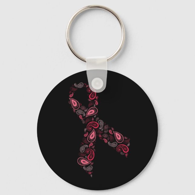Porte-clés porte - clé en ruban rose paisley - noir (Recto)
