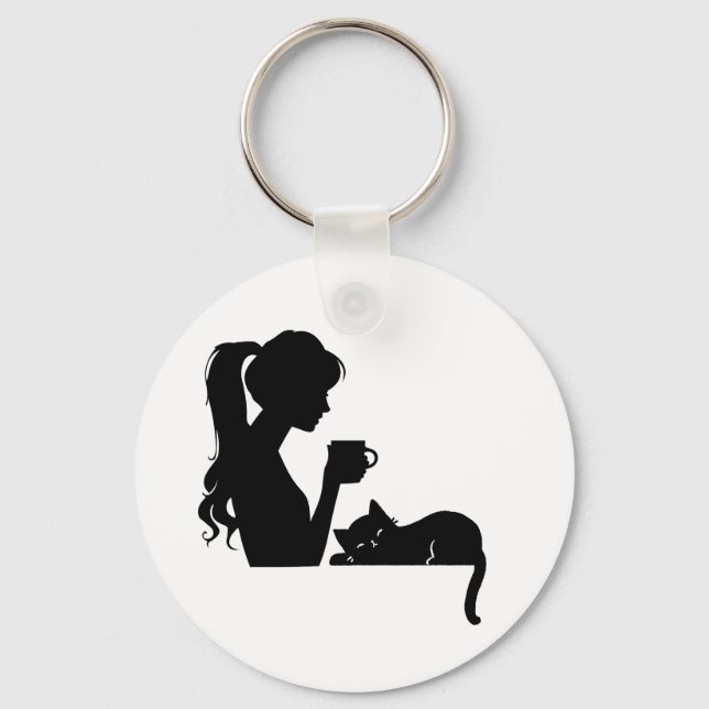 Porte-clés Porte - clé en silhouette pour fille et chat (Recto)