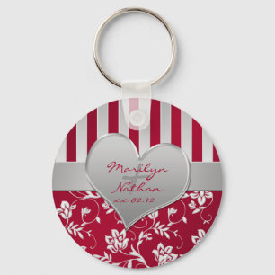 Porte-clés Porte - clé floral rouge et argenté de coeur