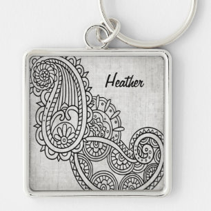 Porte-clés Porte - clé gris Mehndi Motif