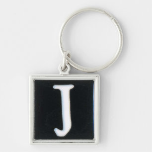 Porte-clés porte - clé initial de J, cloisonne blanc et noir