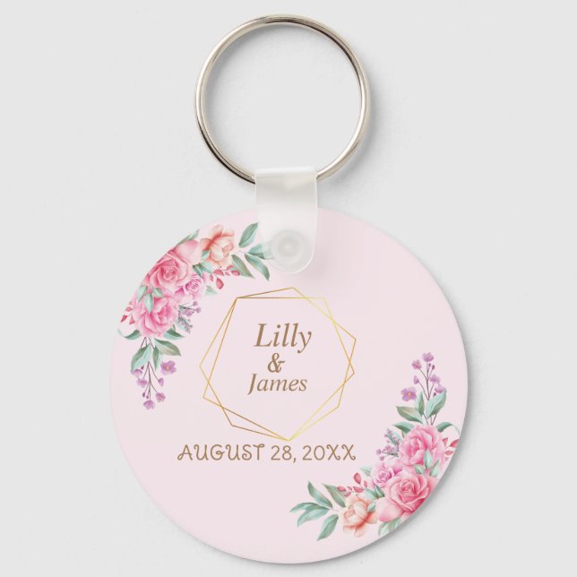 Porte-clés Porte - clé mariage rose floral (Recto)