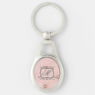 Porte-clés Porte - clé Monogramme à bille rose diamant