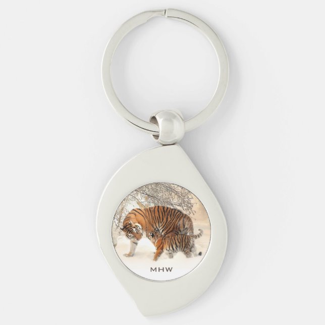 Porte-clés Porte - clé monogramme personnalisé Tigers d'hiver (Devant)