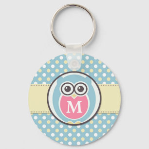Porte-clés Porte - clé Monogramme pois pour bébé hibou 
