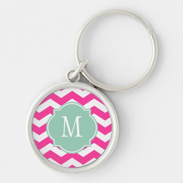 Porte-clés Porte - clé monogramme rose et blanc chaud Chevron (Devant)