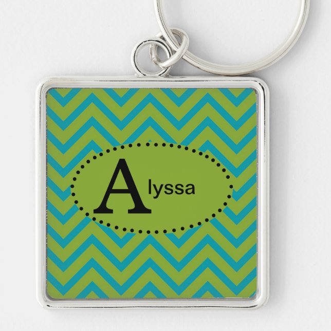 Porte-clés Porte - clé personnalisé bleu et vert Chevron (Devant)