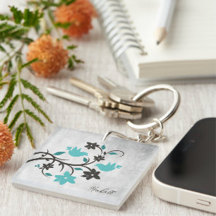 Porte-clés Porte - clé personnalisé Lovebirds turquoise