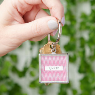 Porte-clés Porte - clé personnalisé rose simple Chevron