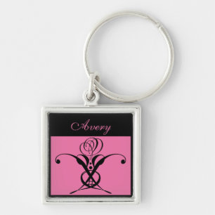 Porte-clés Porte - clé Rose Art déco rose noir