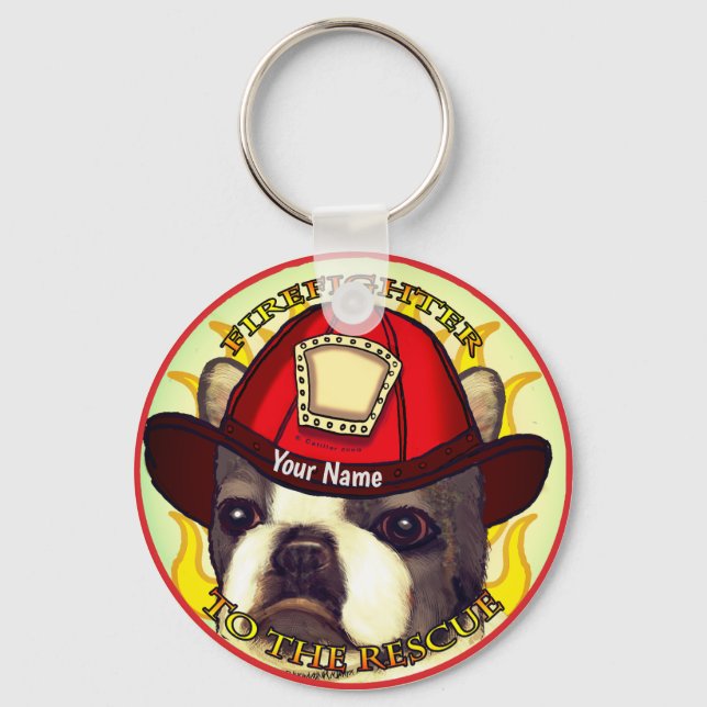 Porte-clés Porte - clés de pompier Boston Terrier (Recto)