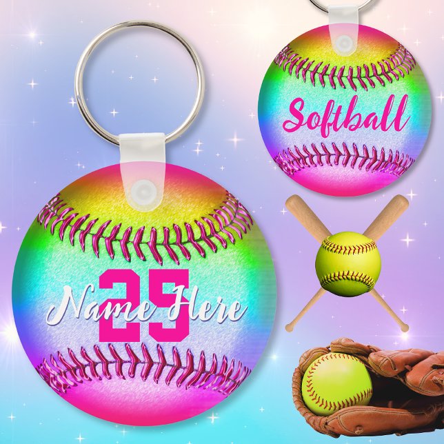 Porte-clés PORTE - CLÉS de softball PERSONNALISÉS, avec nom,  (Cheap softball gifts. Softball party favors. End of softball season gifts. Softball birthday Ideas.)