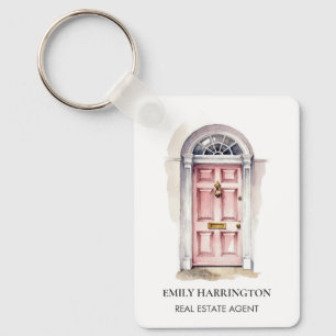 Porte-clés Porte Rose Aquarelle Logo Agent Immobilier