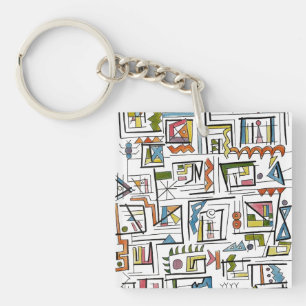 Porte-clés Portland- Abstrait Géométrique Aquarelle Fantaisis