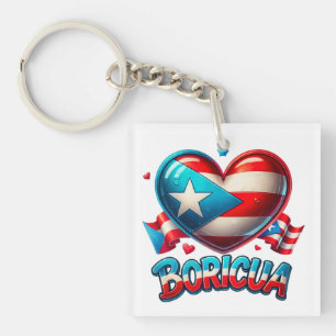 Porte-clés Porto Rico Boricua Love Heart Flag