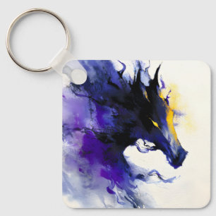 Porte-clés Portrait abstrait de cheval noir à l'aquarelle