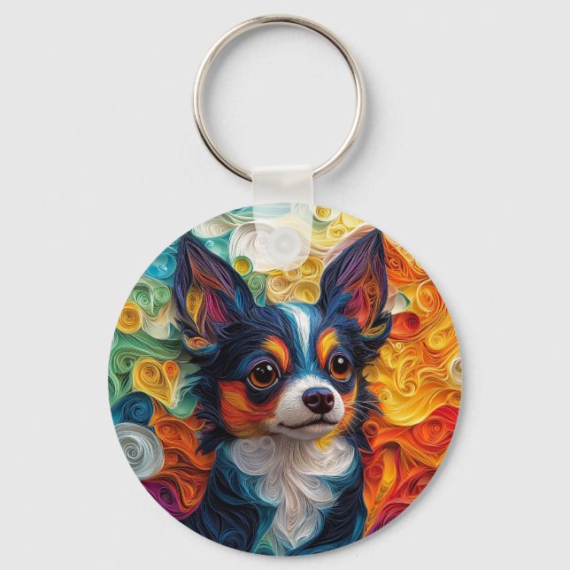 Porte-clés Portrait coloré Chihuahua Chig (Recto)