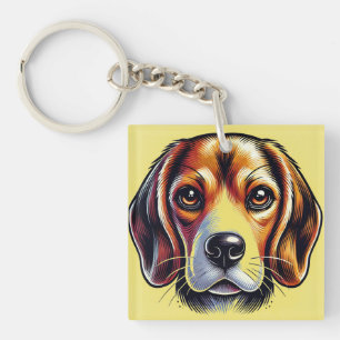 Porte-clés Portrait de Beagle Coloré Pour Amoureux de Chiens
