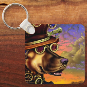 Porte-clés Portrait de chien d'Art numérique Steampunk