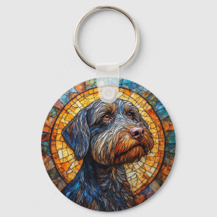 Porte-clés Portrait de chien en verre coloré