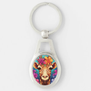 Porte-clés Portrait de girafe floral-9321