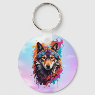 Porte-clés Portrait de loup coloré Art animalier abstrait-876