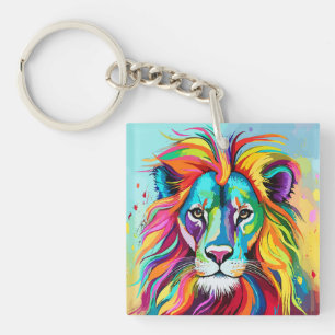 Porte-clés Portrait de tête de lion coloré