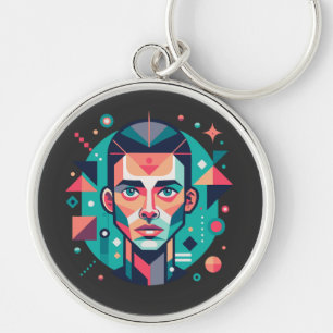 Porte-clés Portrait de visage géométrique