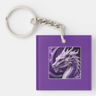 Porte-clés Portrait D'Imaginaire D'Un Dragon Violet Et Blanc