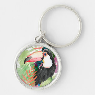Porte-clés Portrait du Toucan avec Feuilles tropicaux